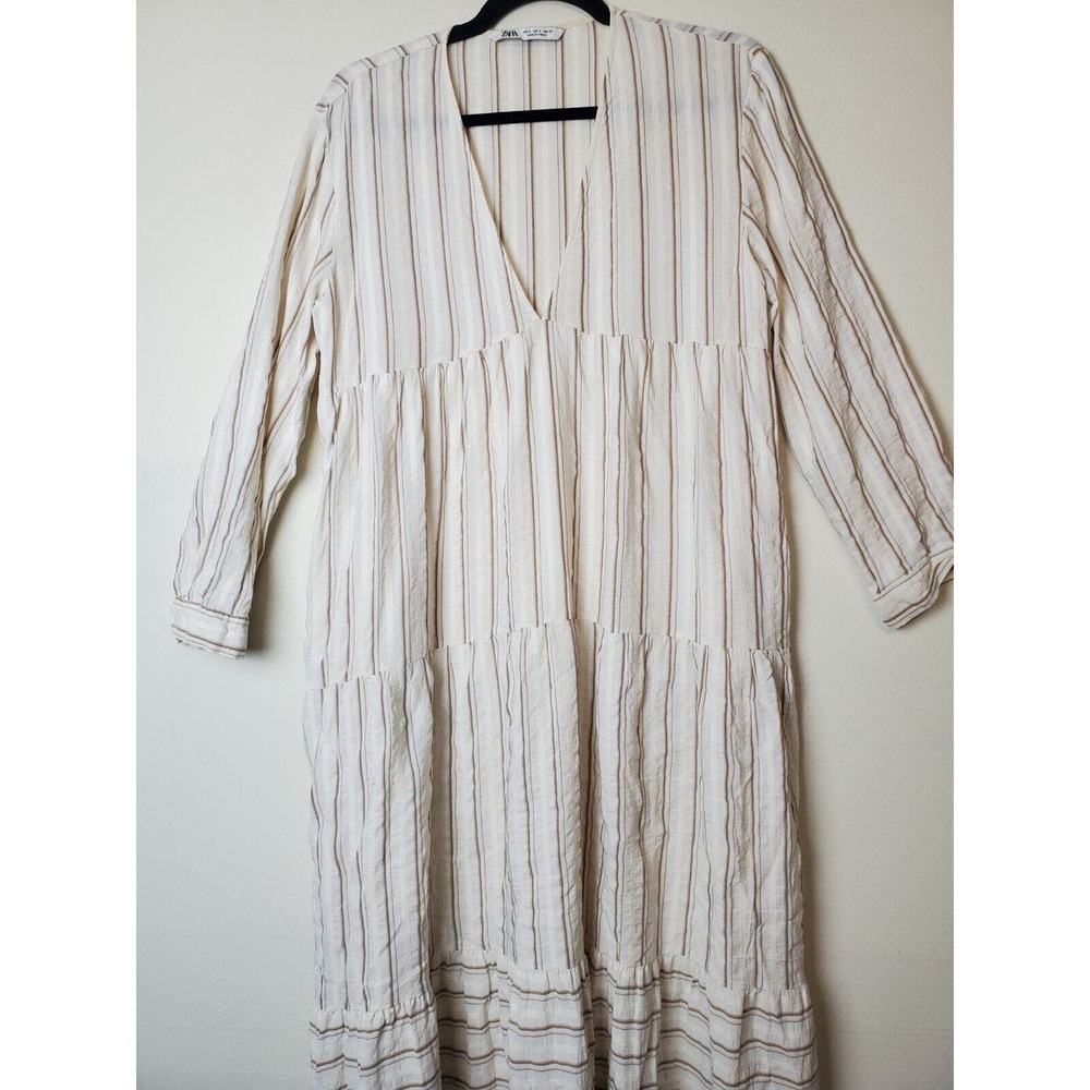 SOLD Zara Small Women White Maxi Dress Tiered Long Bohemian Striped Romantic - Picture 5 of 15